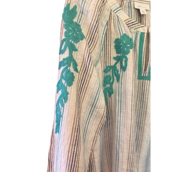 J. Jill 100% Linen StripedBlouse Top 3/4 Sleeves w/ Embroidery Size Small Petite - Picture 5 of 9